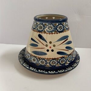 Temptations Old World Blue Ceramic Candle Jar Shade with Underplate